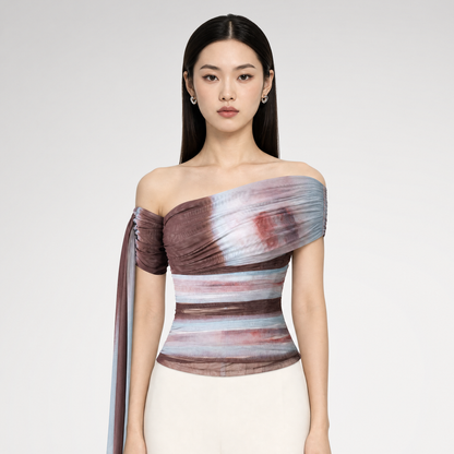 Hand Pleated Mesh Bustier Top