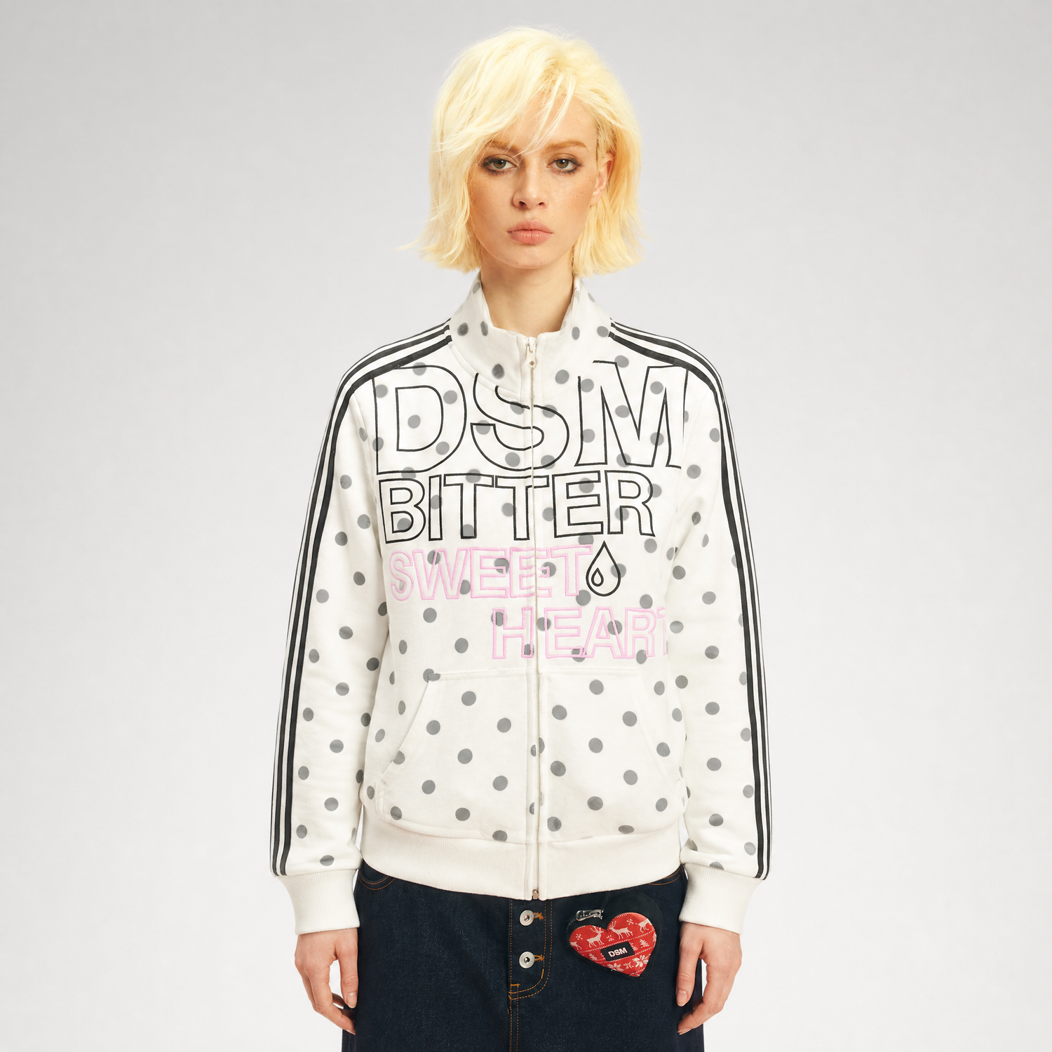 Polka Dot Stand-Collar Sweatshirt