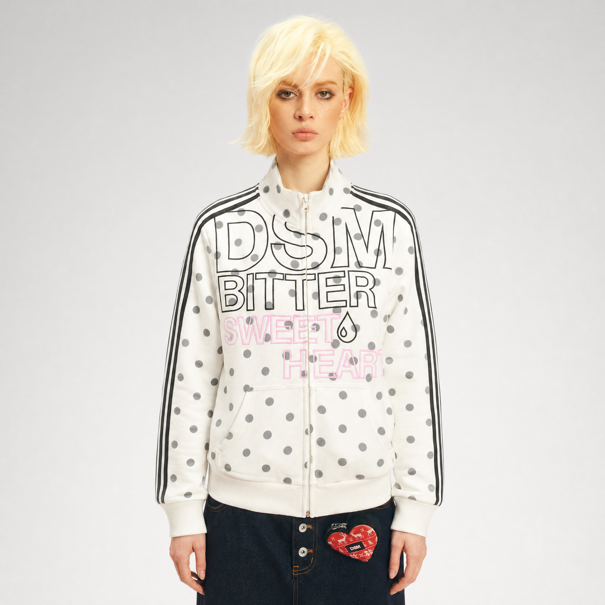 Polka Dot Stand-Collar Sweatshirt