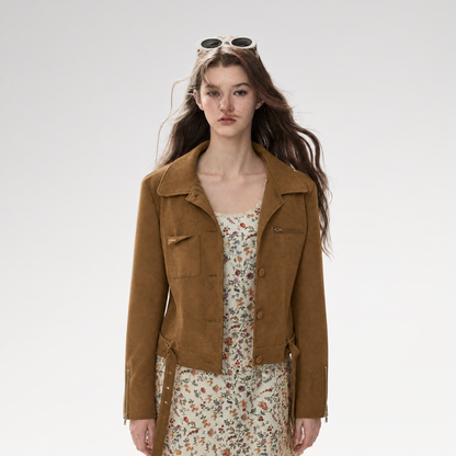 Soft Suede Cropped Utility Jacket
