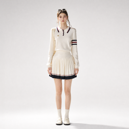 Jacquard Polo Pleated Skirt Set
