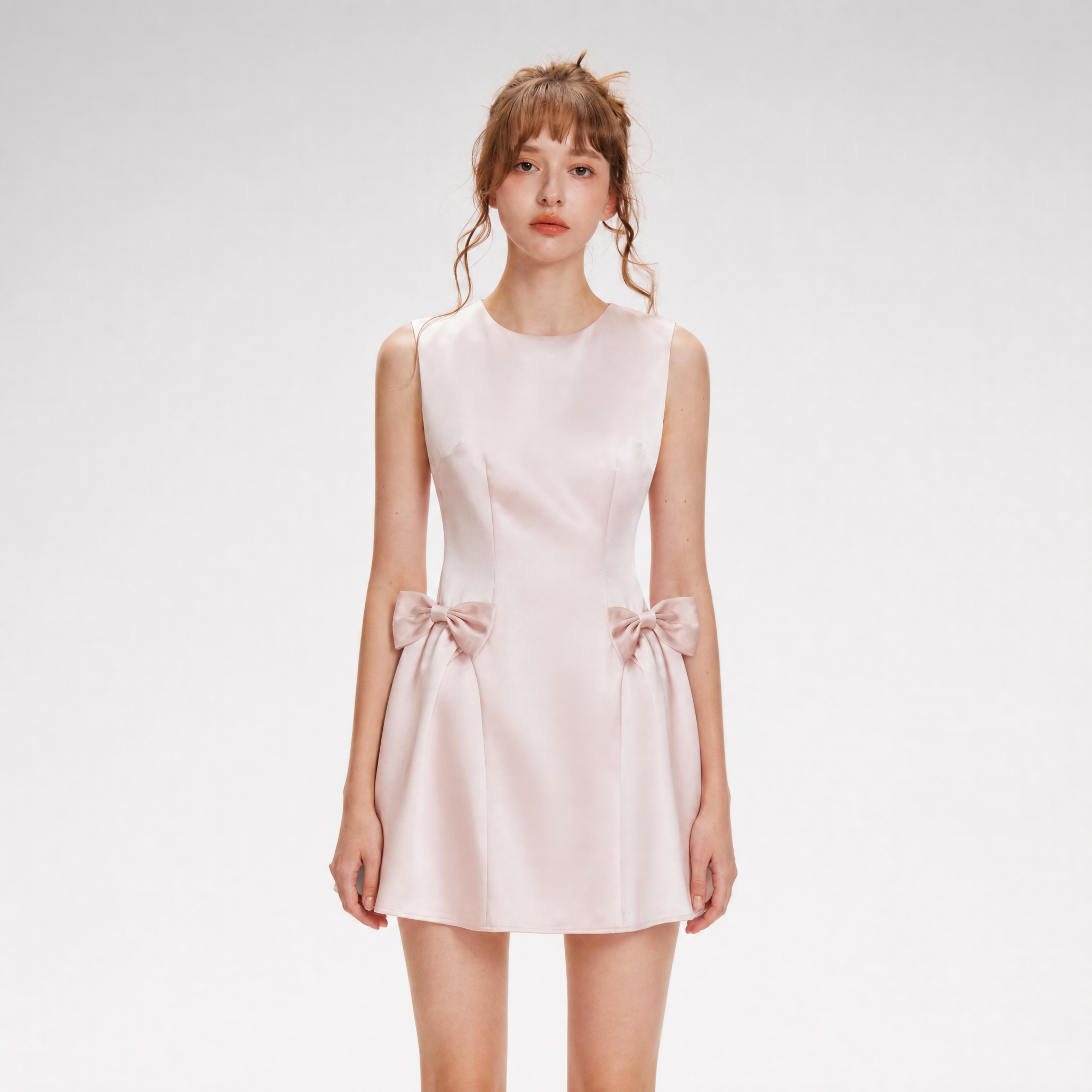 Pearlescent Satin Waist-Tie Dress