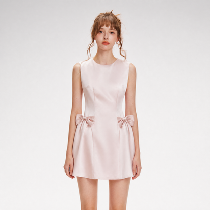 Pearlescent Satin Waist-Tie Dress