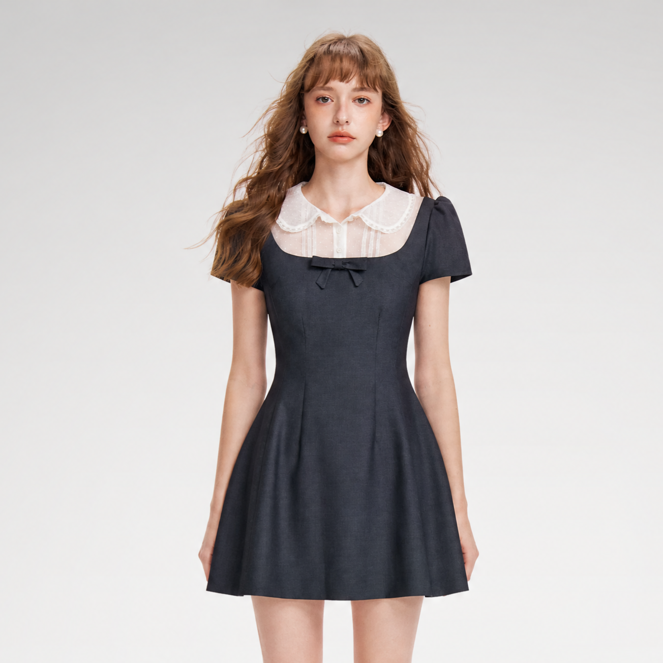 Mesh Panel Bow Waist Dress