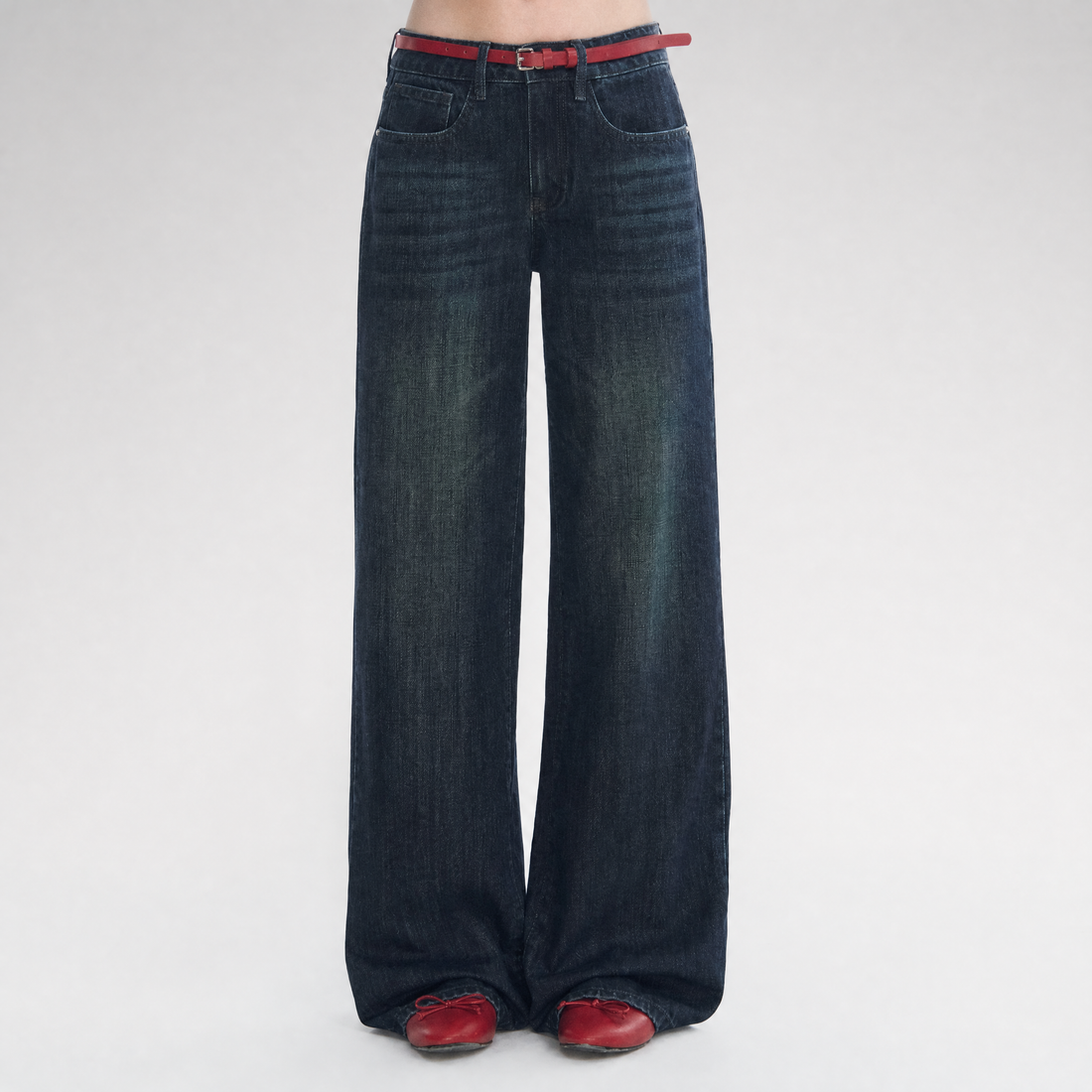 Washed Low-Rise Straight-Leg Jeans