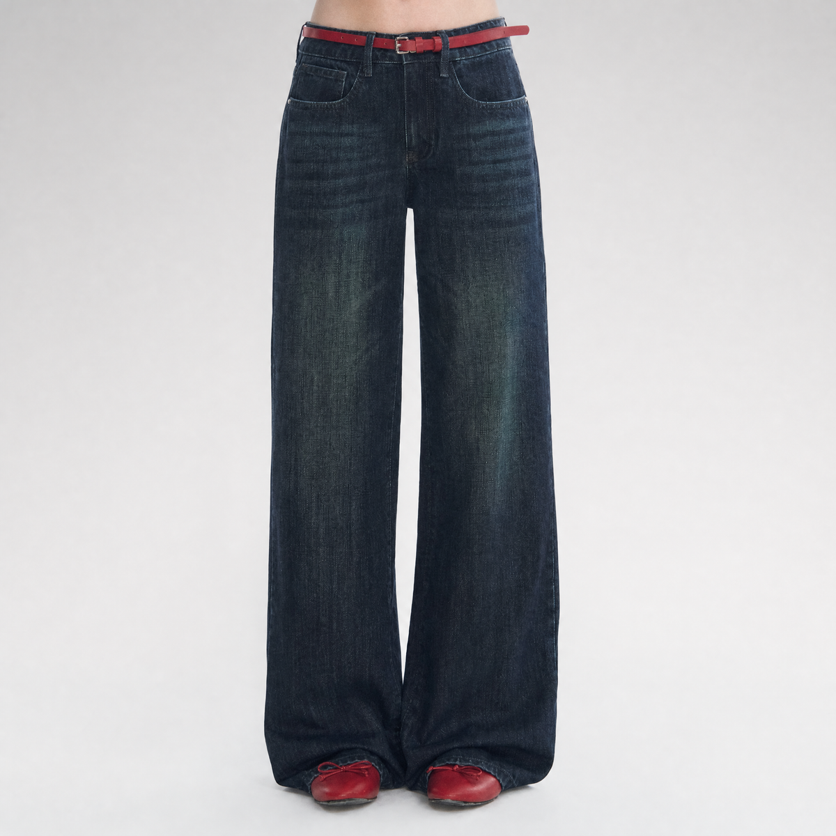 Washed Low-Rise Straight-Leg Jeans