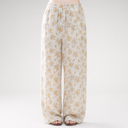 Laser-Cut Floral Wide-Leg Pants