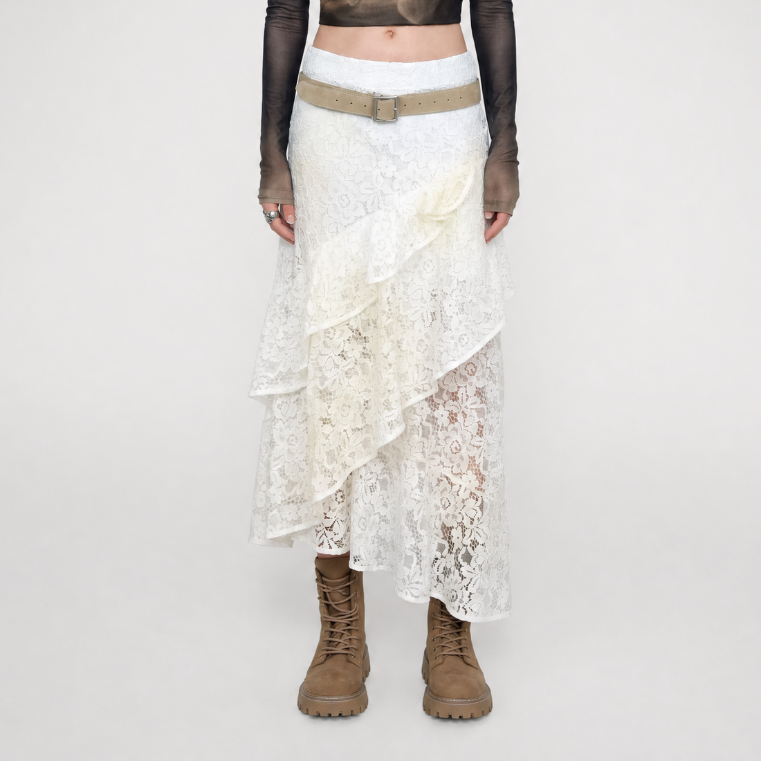 Spray-Dyed Lace Asymmetric Skirt