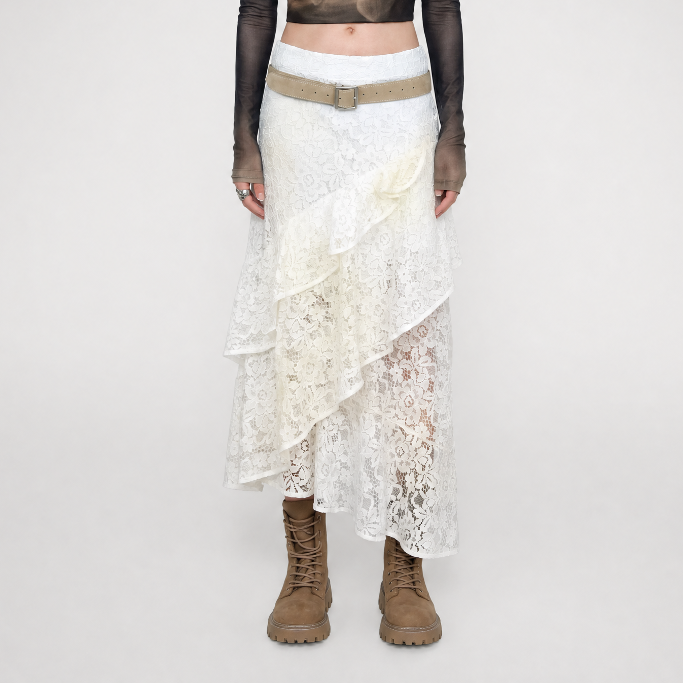 Spray-Dyed Lace Asymmetric Skirt