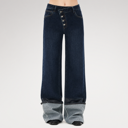 Washed Asymmetric Flare Jeans