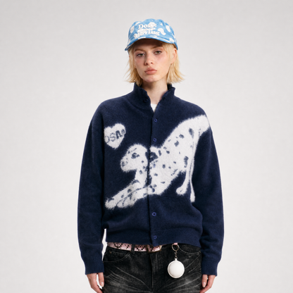 Textured Jacquard Stand-Collar Cardigan