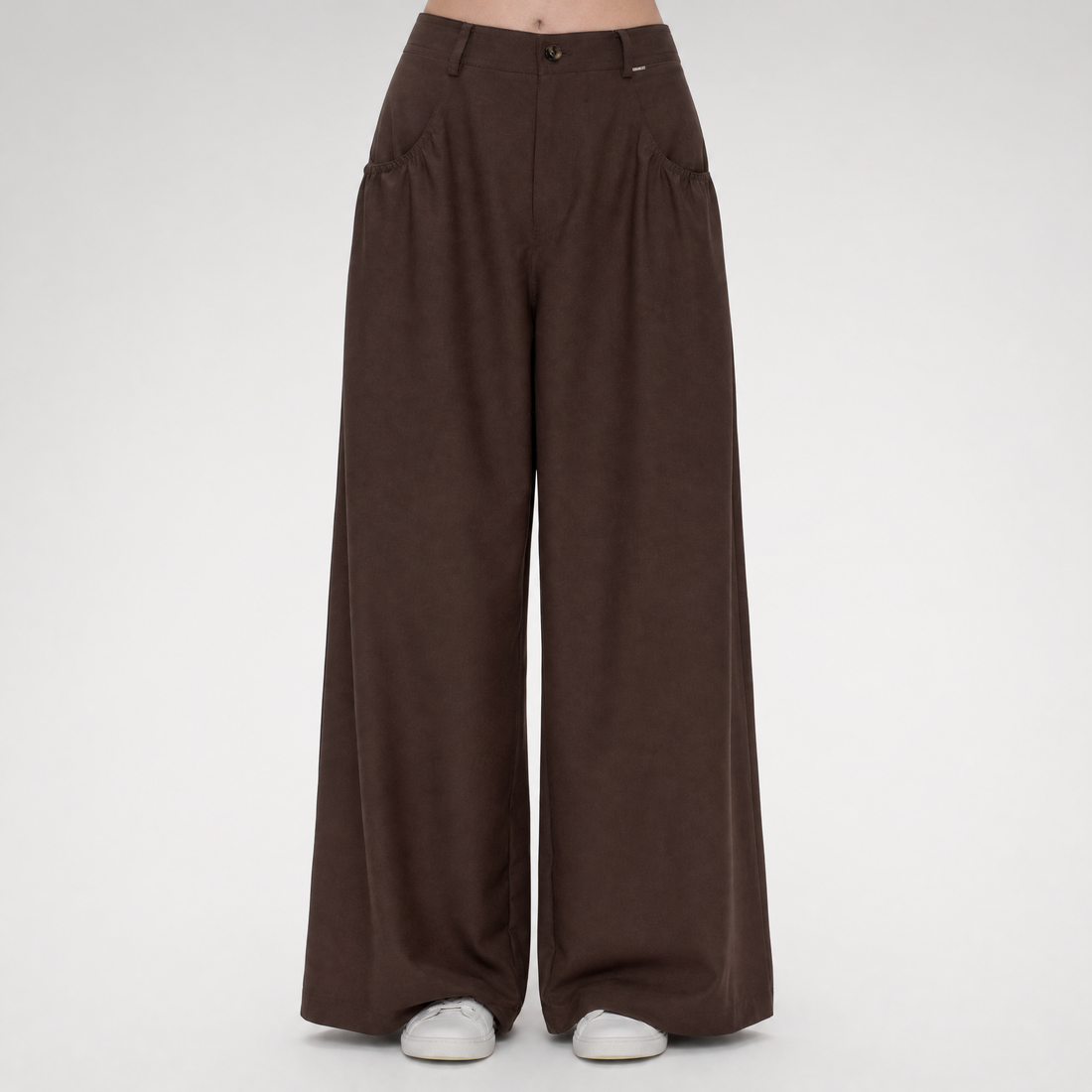 Gathered Waist Wide-Leg Trousers