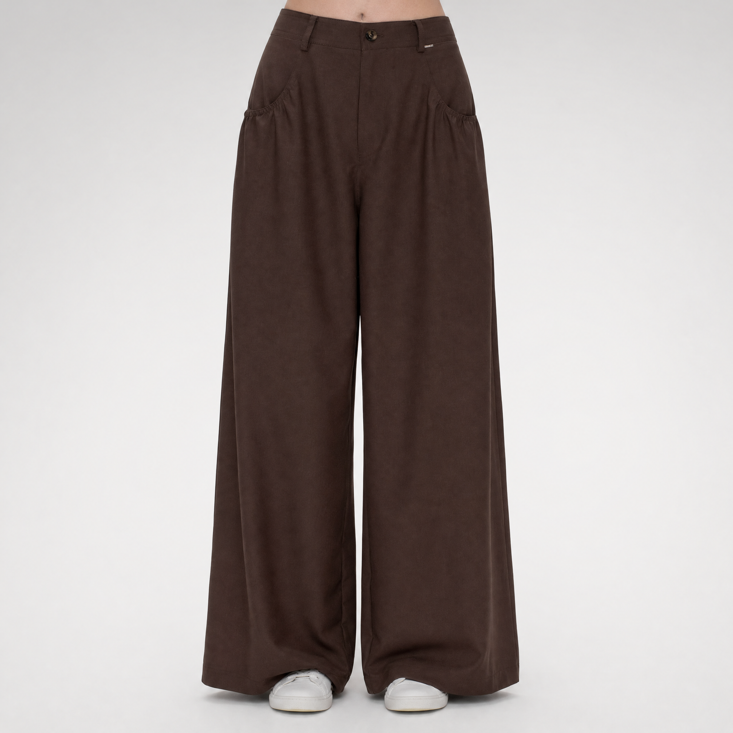 Gathered Waist Wide-Leg Trousers