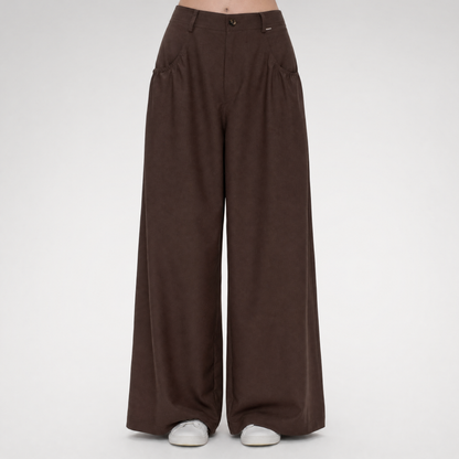 Gathered Waist Wide-Leg Trousers