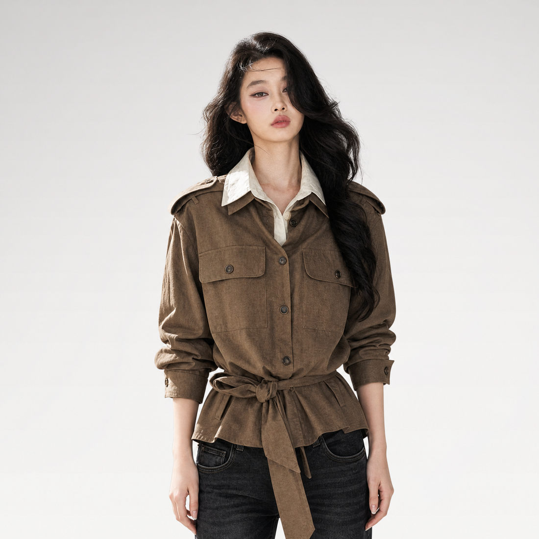 Cotton Linen Cinched Workwear Shirt