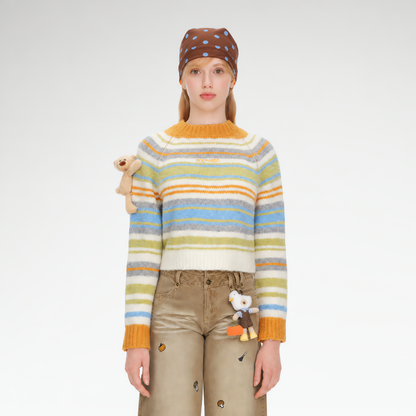 Color-Block Striped Fuzzy Sweater