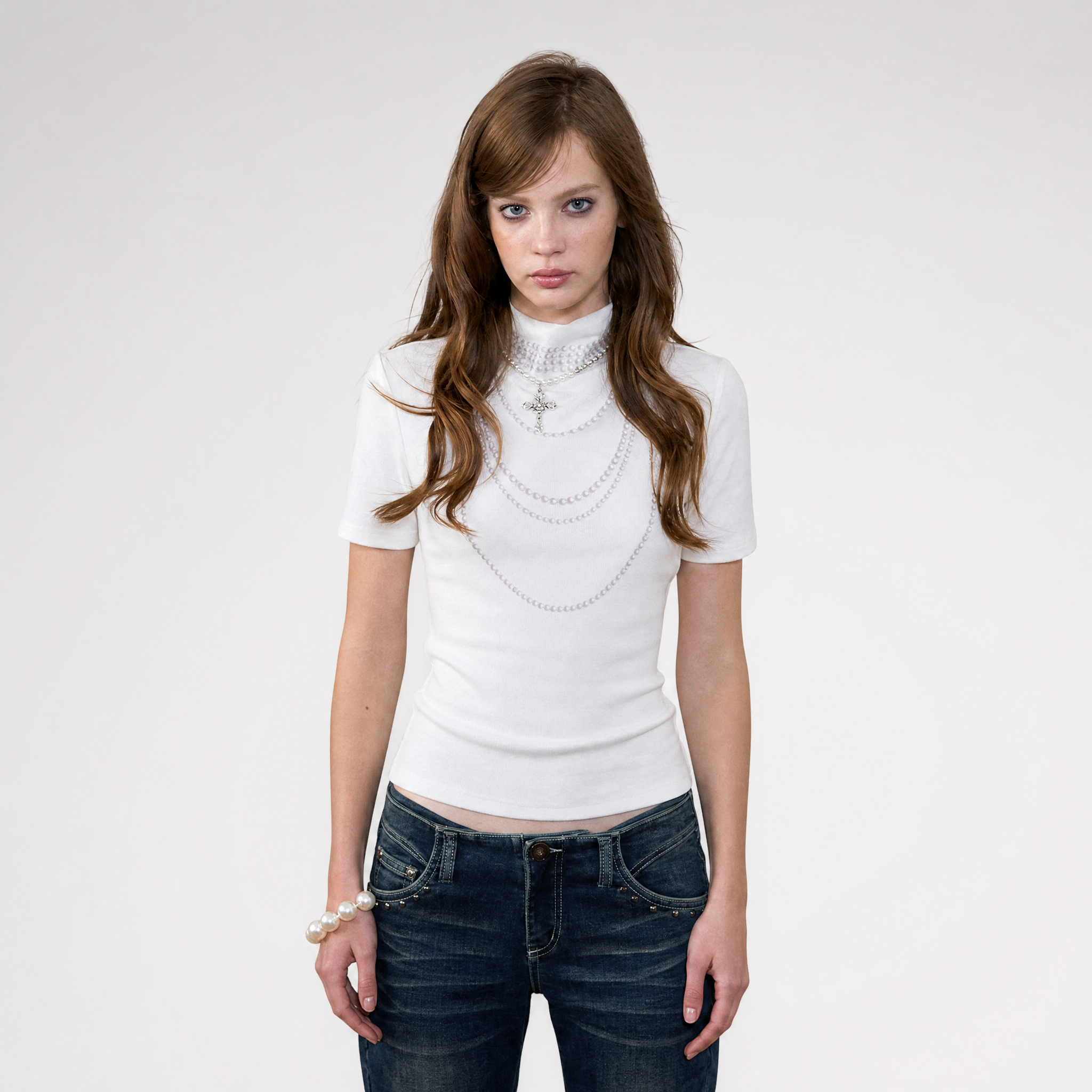 Pearl Chain Print Knit Top