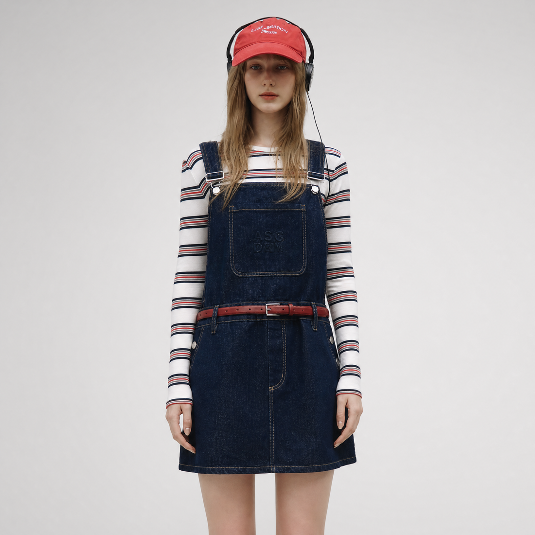 Cotton Denim Pinafore Mini Dress