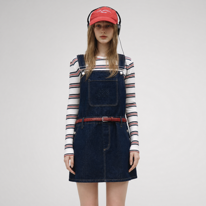 Cotton Denim Pinafore Mini Dress