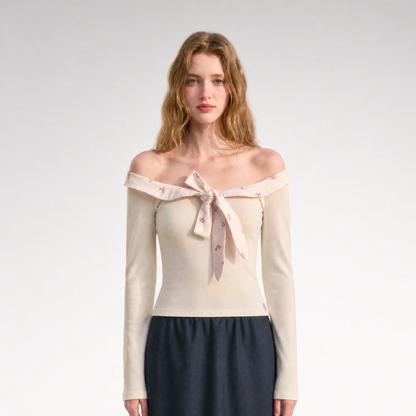 Rabbit-Ear Bow Off-Shoulder Knit