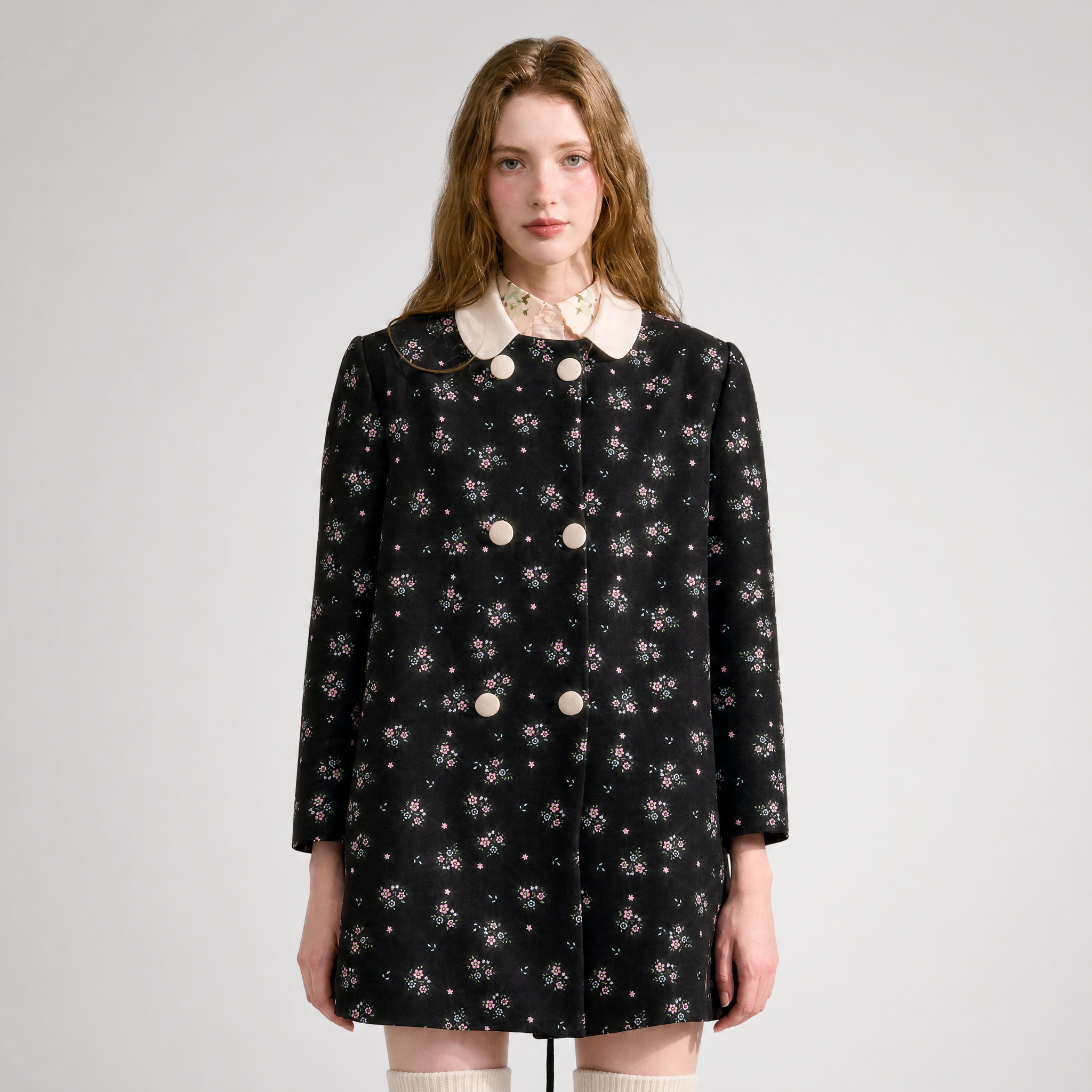 Floral Peter Pan Collar Coat