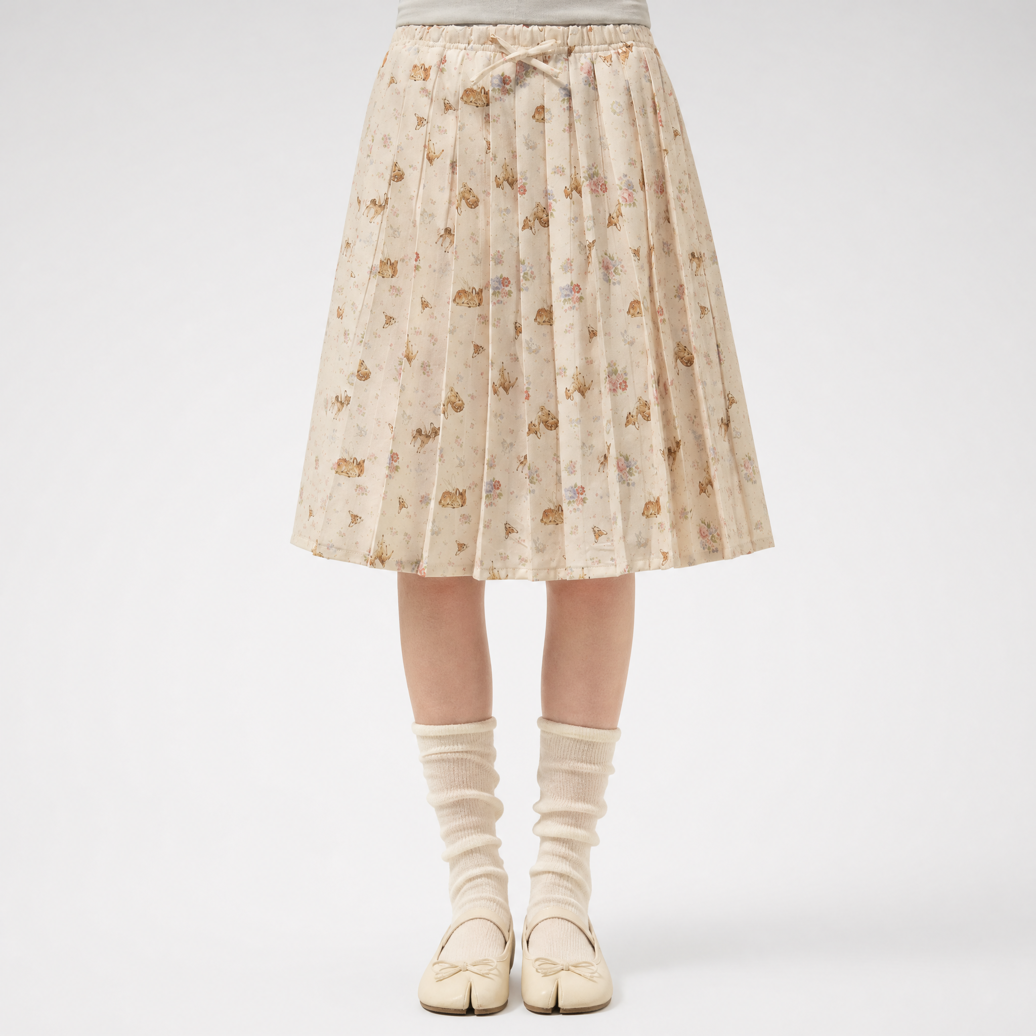 Pleated Printed A-Line Skirt