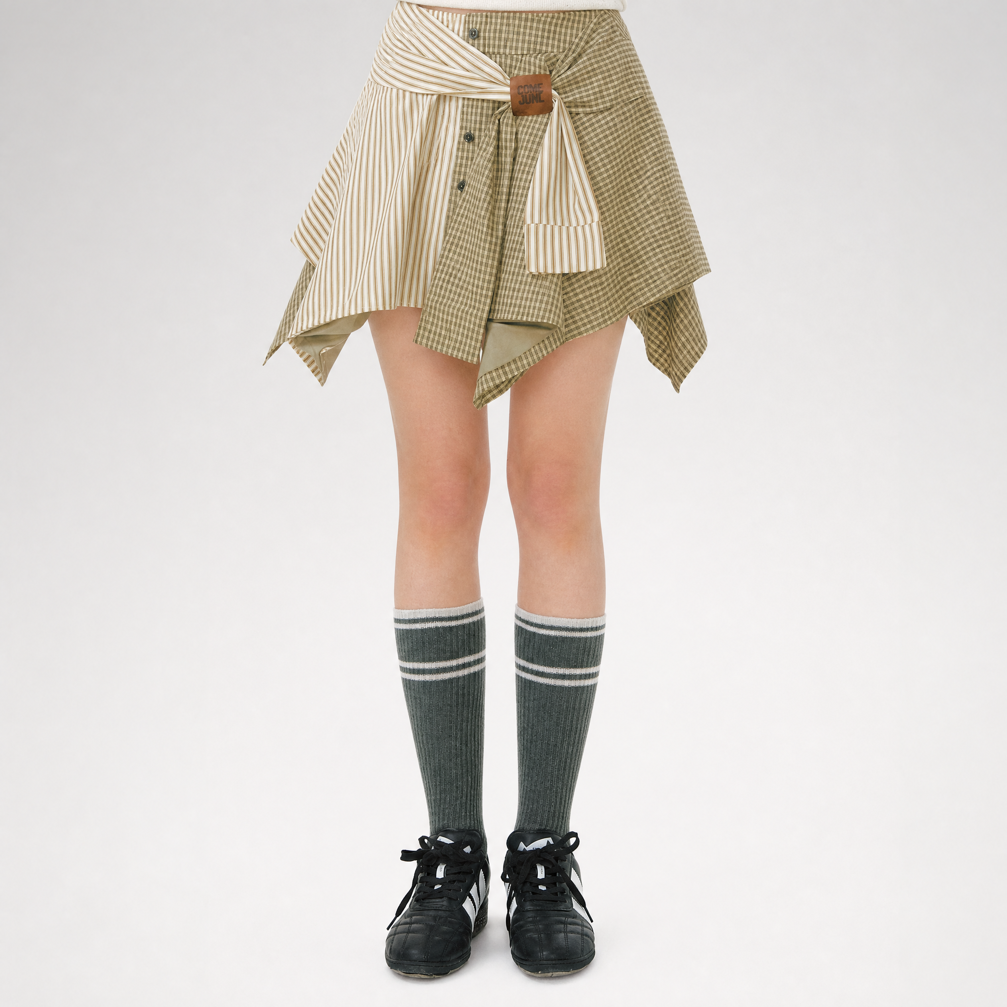 Patchwork Asymmetrical Plaid Skort