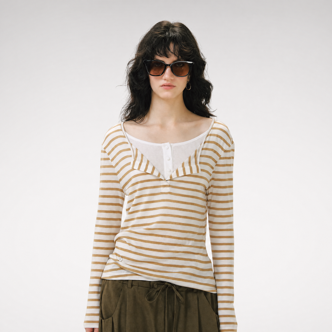 Layered Striped Knit T-Shirt