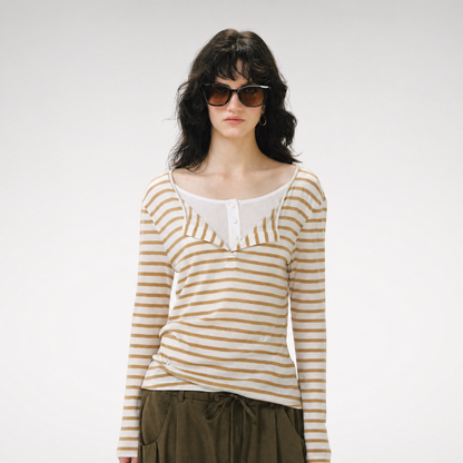 Layered Striped Knit T-Shirt