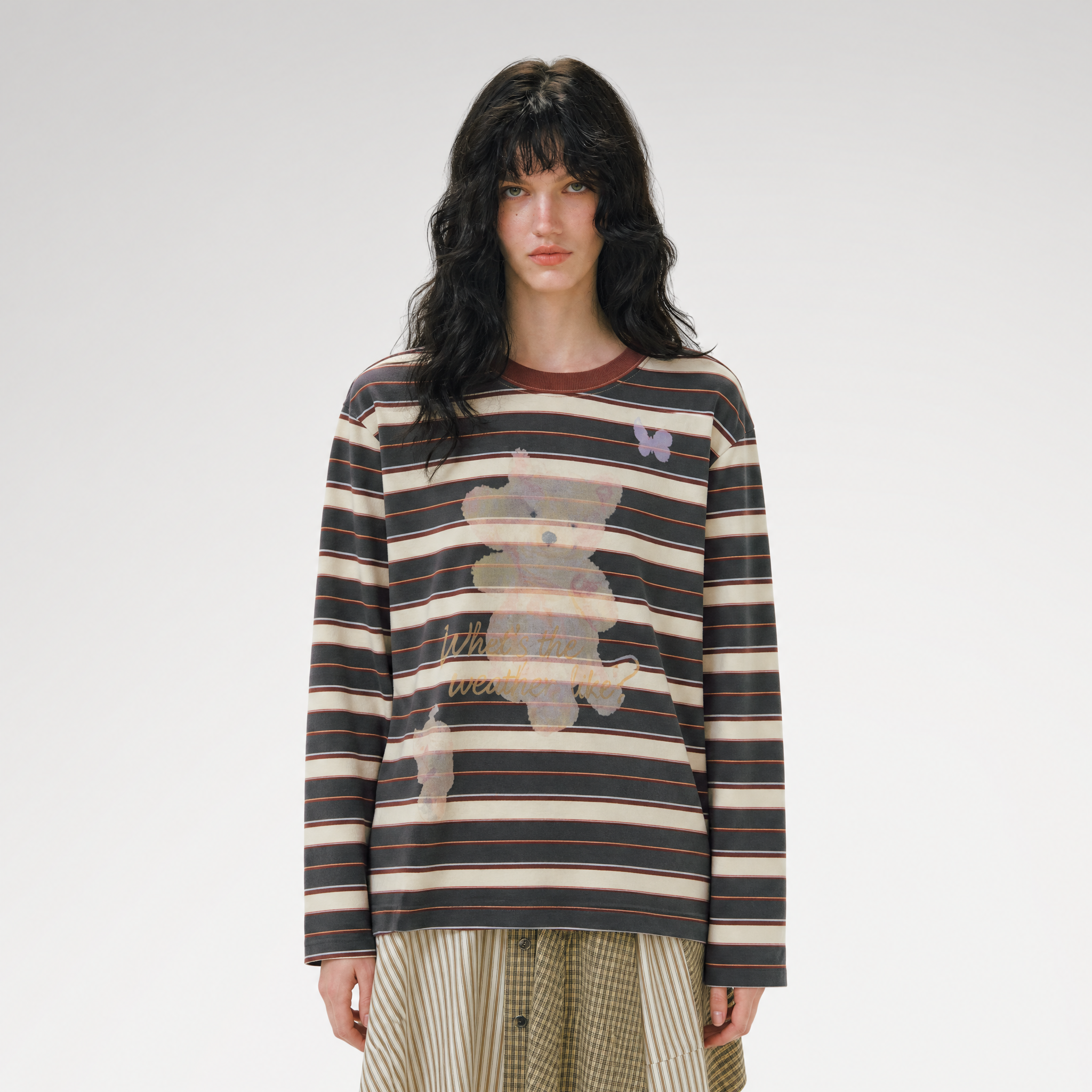 Vintage Striped Bear Graphic T-Shirt