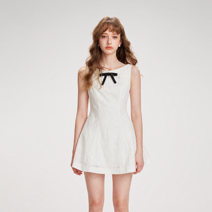 Flocked Bow A-Line Dress