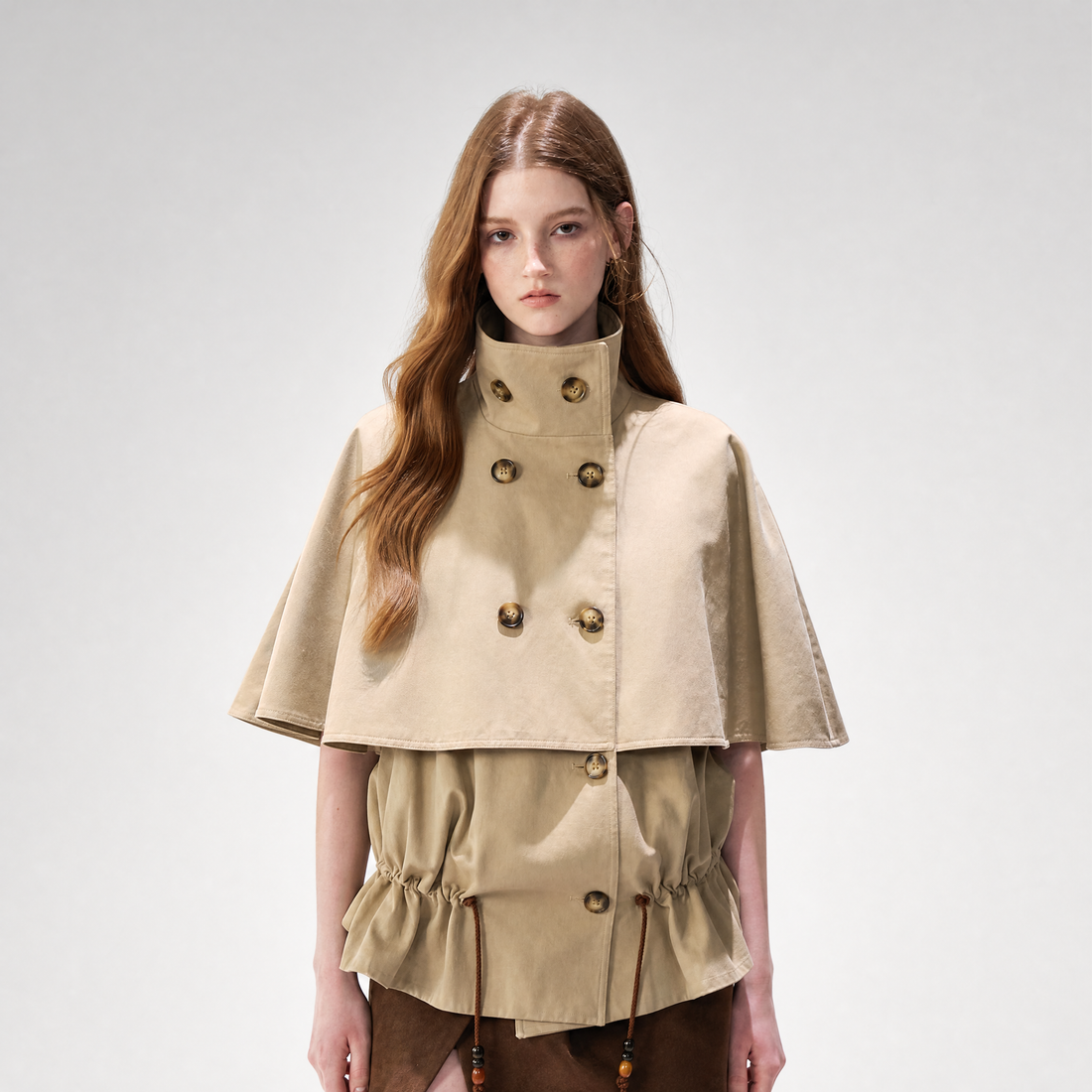 Drawstring Cape Trench Coat
