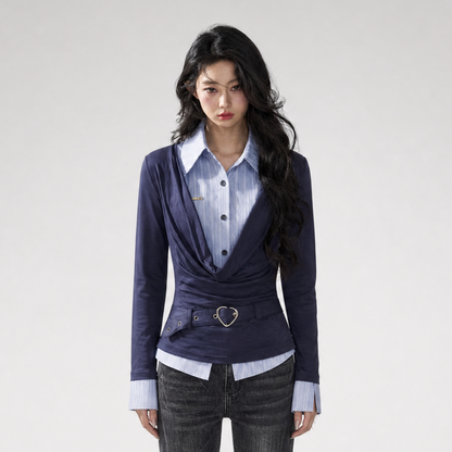 Striped Faux-Layer Long-Sleeve Tee