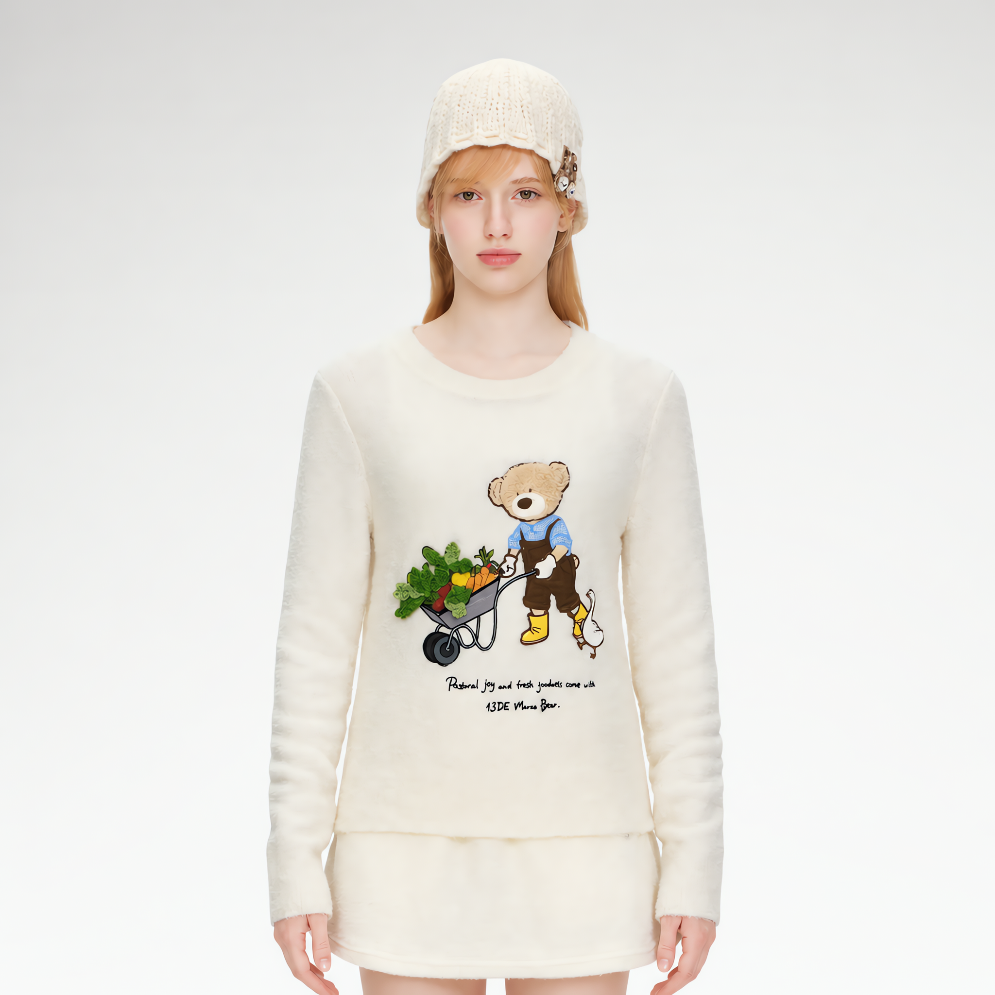 Fuzzy Appliqué Pullover Sweater
