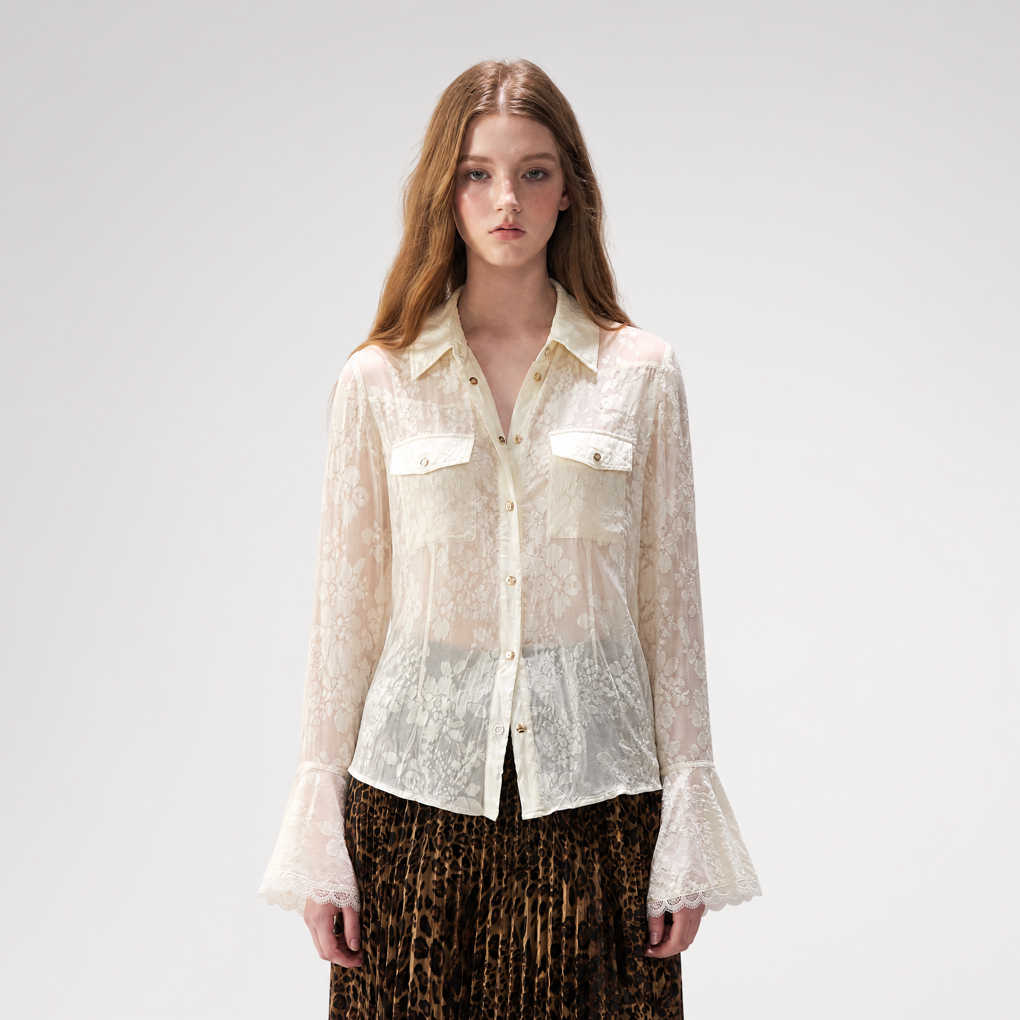 Burnout Jacquard Tailored Chiffon Shirt