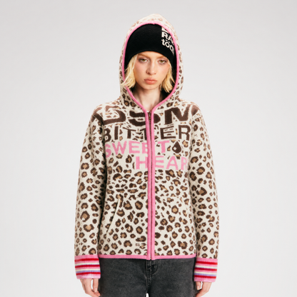 Leopard Jacquard Hooded Cardigan