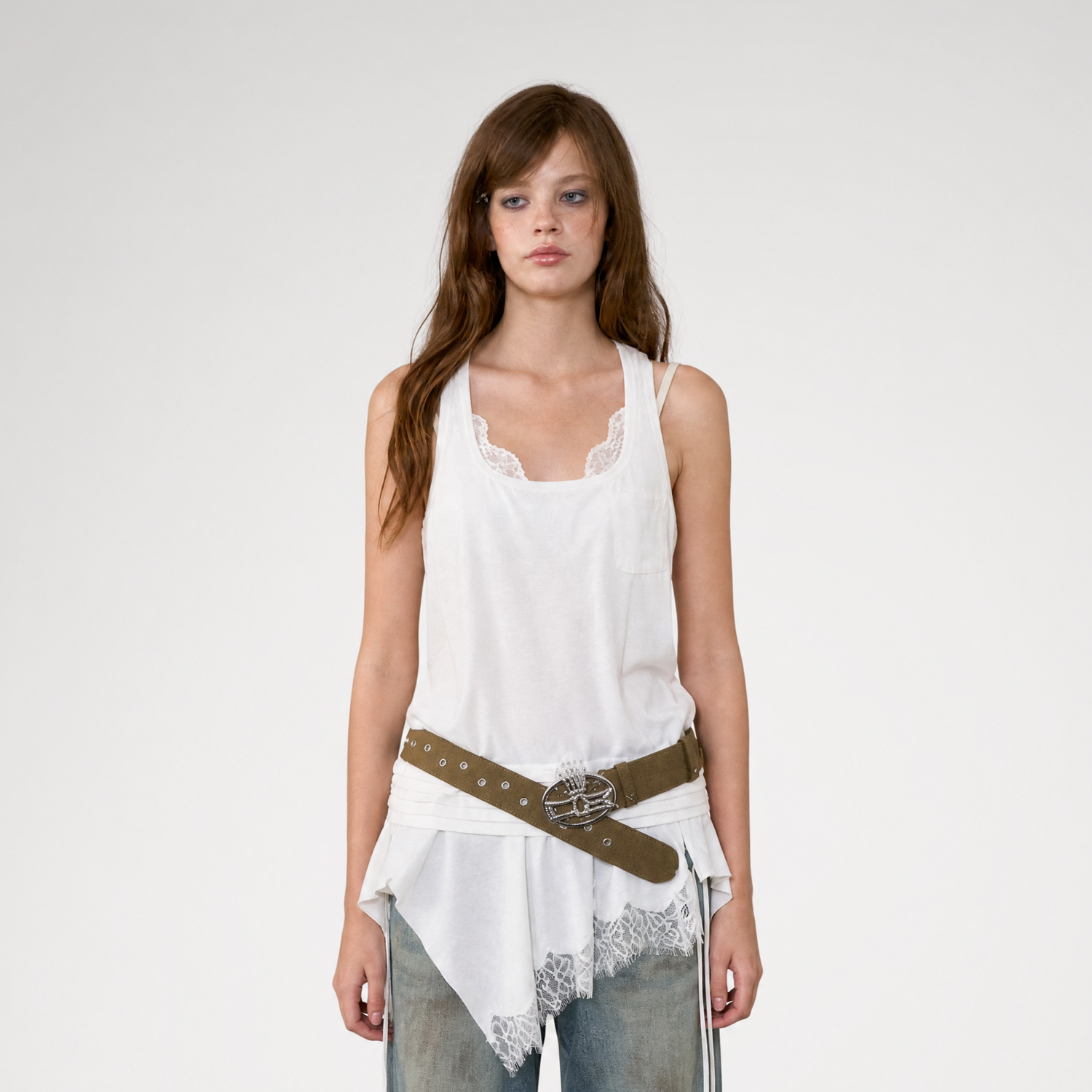 Lace Panel Asymmetric Vest Top