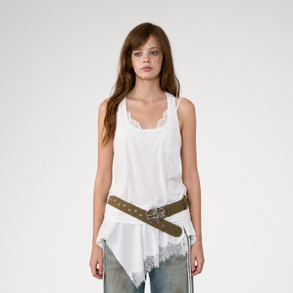 Lace Panel Asymmetric Vest Top
