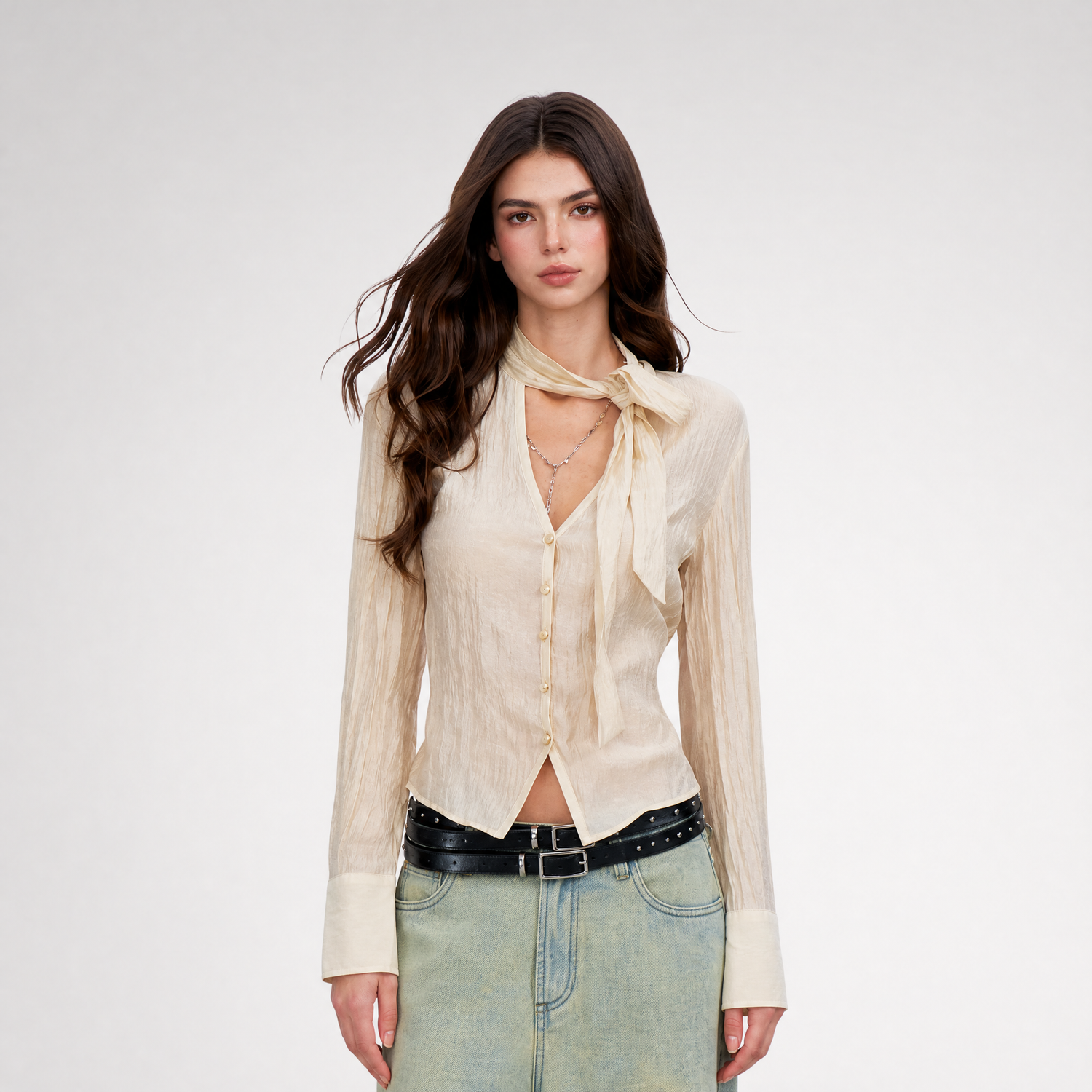 Crinkled Tie Waist Shirt