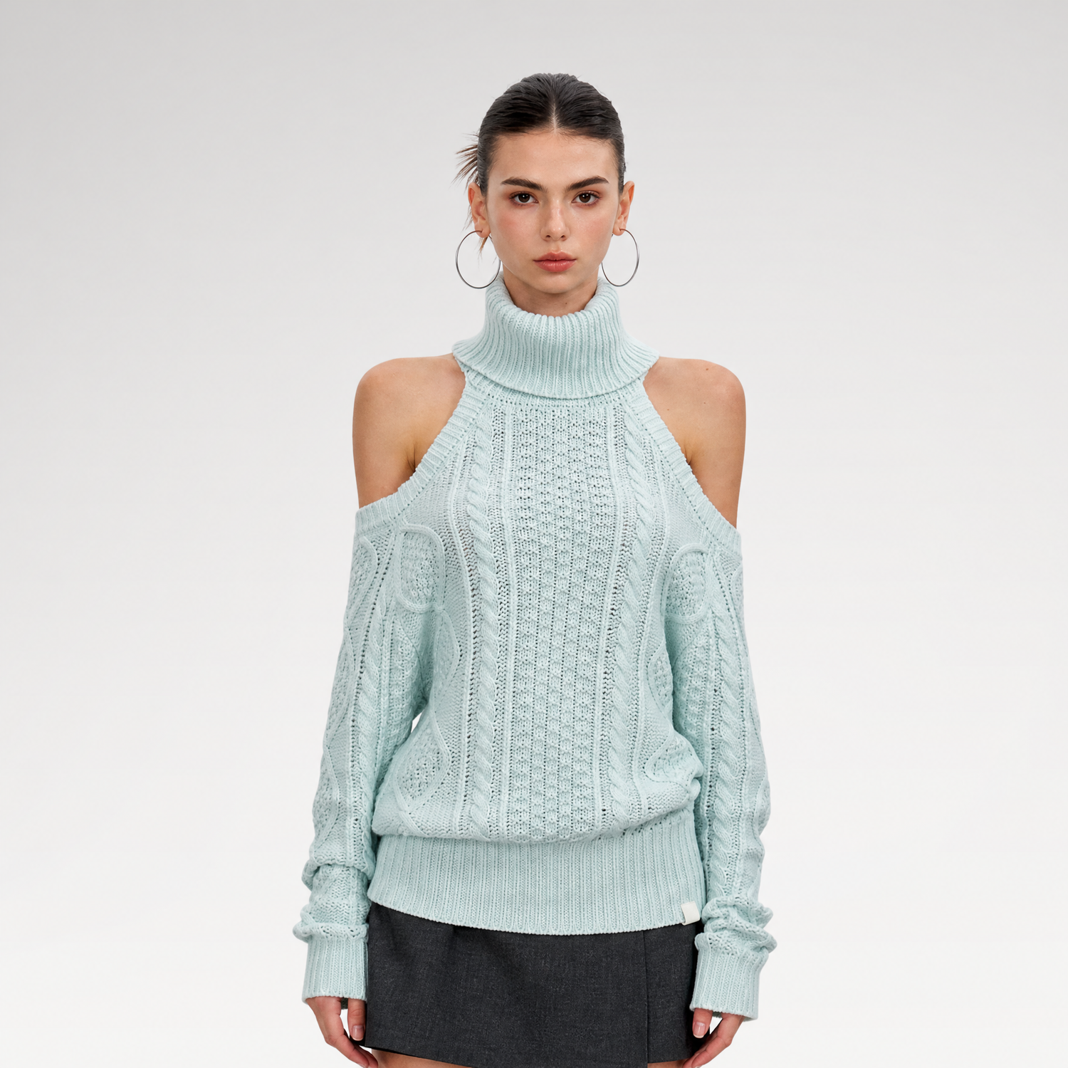 Cable-Knit Cutout Turtleneck Sweater