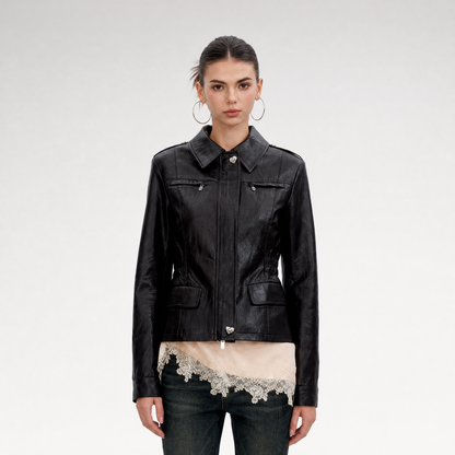 Distressed Cinched Waist PU Jacket