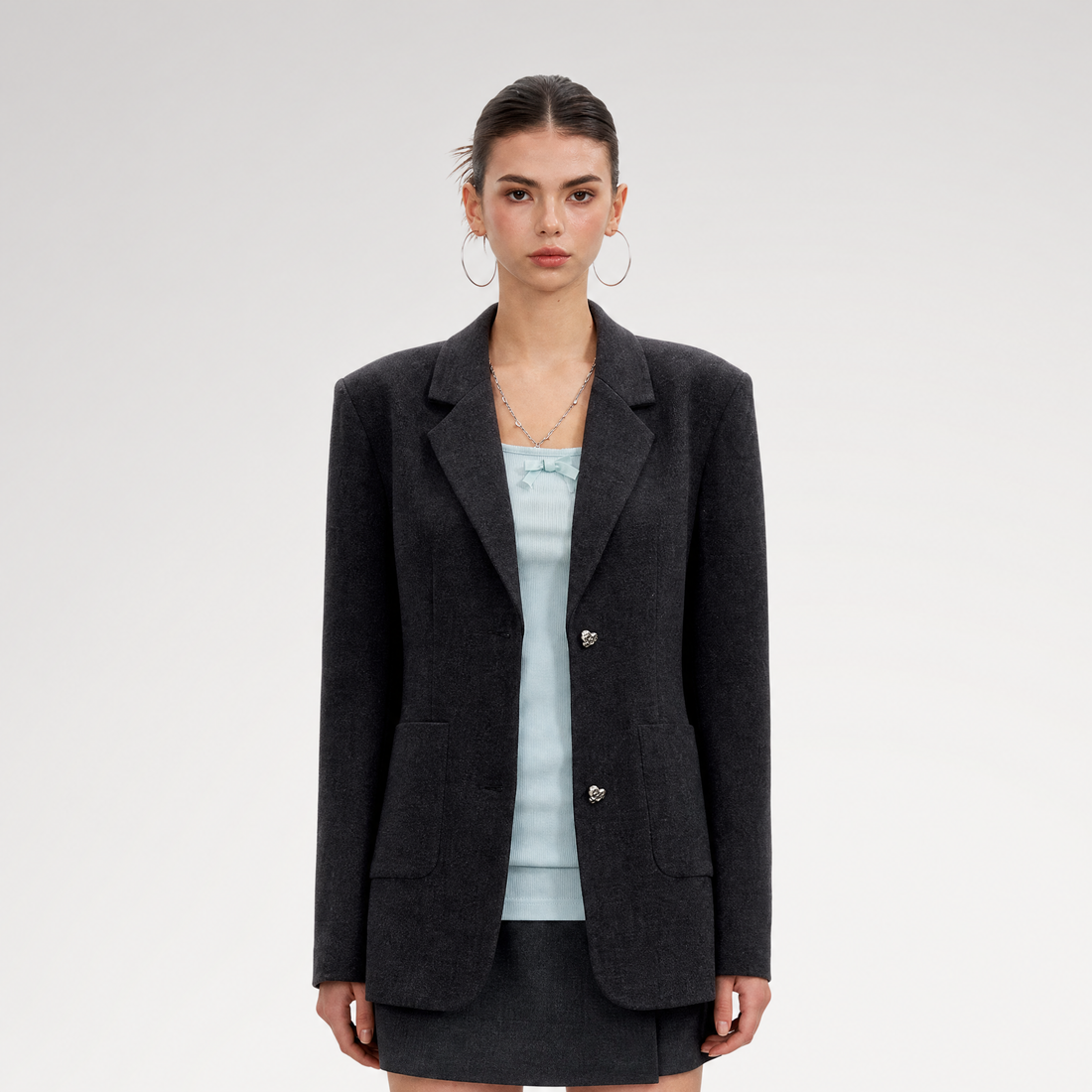 Textured Double-Button Tailored Blazer