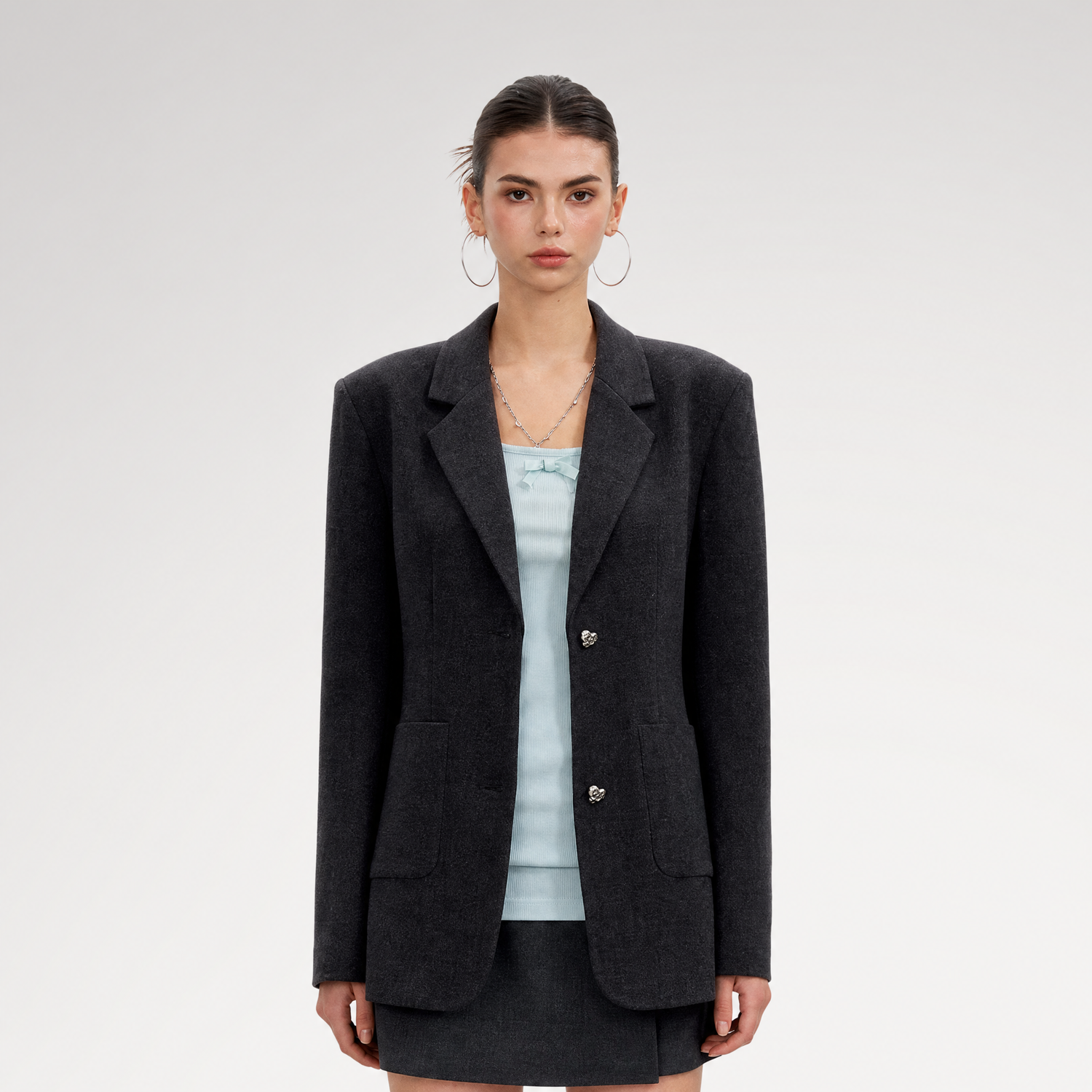 Textured Double-Button Tailored Blazer