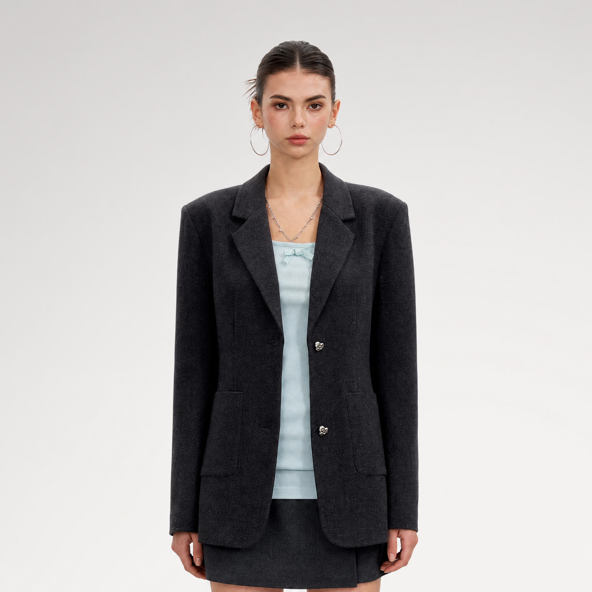 Textured Double-Button Tailored Blazer
