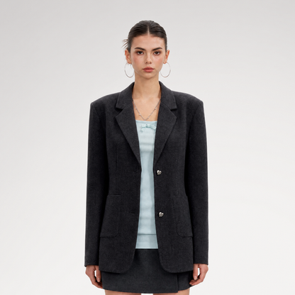 Textured Double-Button Tailored Blazer