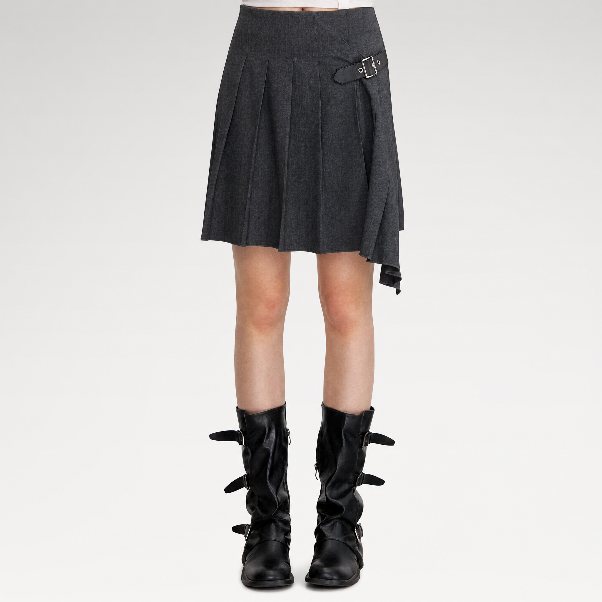Asymmetric Pleated Strap Skirt