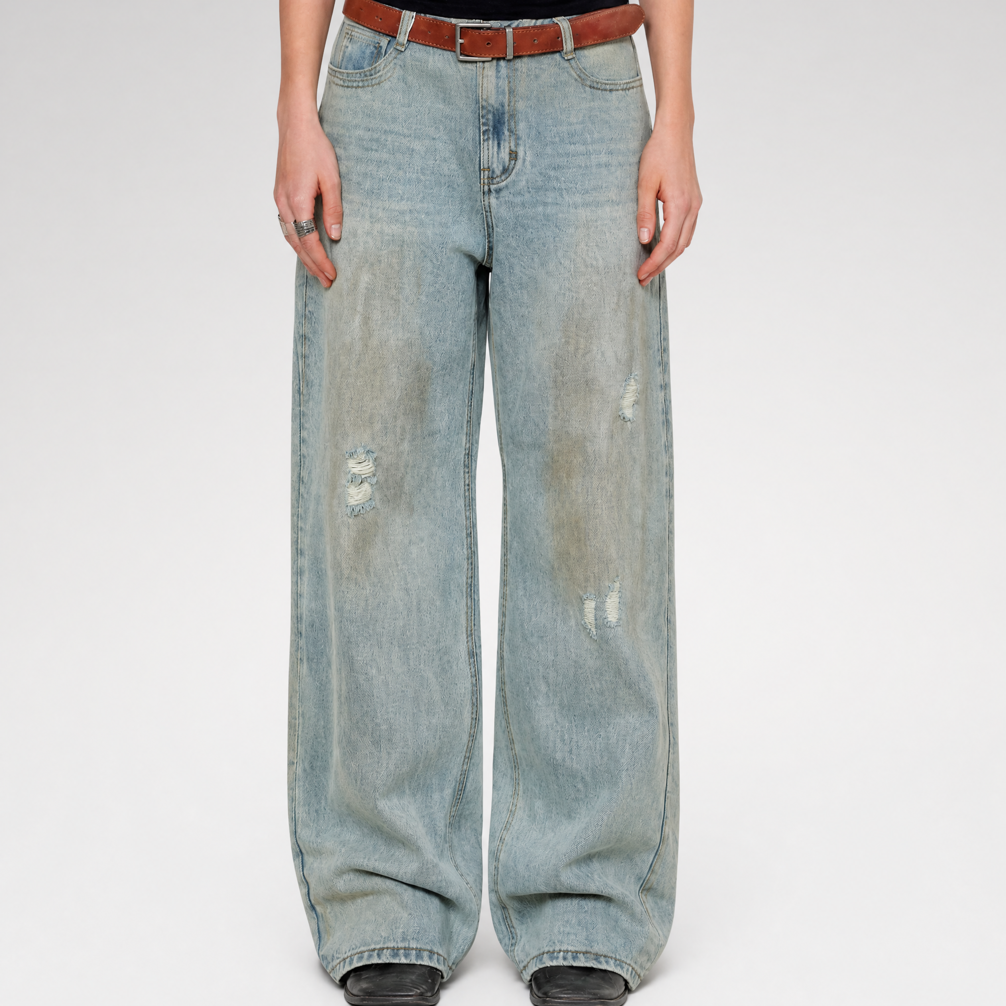 Vintage Washed Wide-Leg Jeans