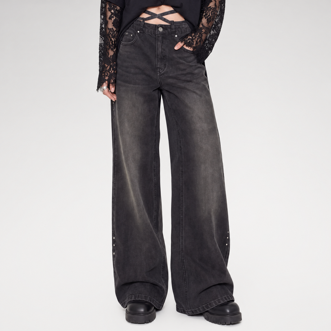 Rhinestone Micro-Flare Cotton Jeans