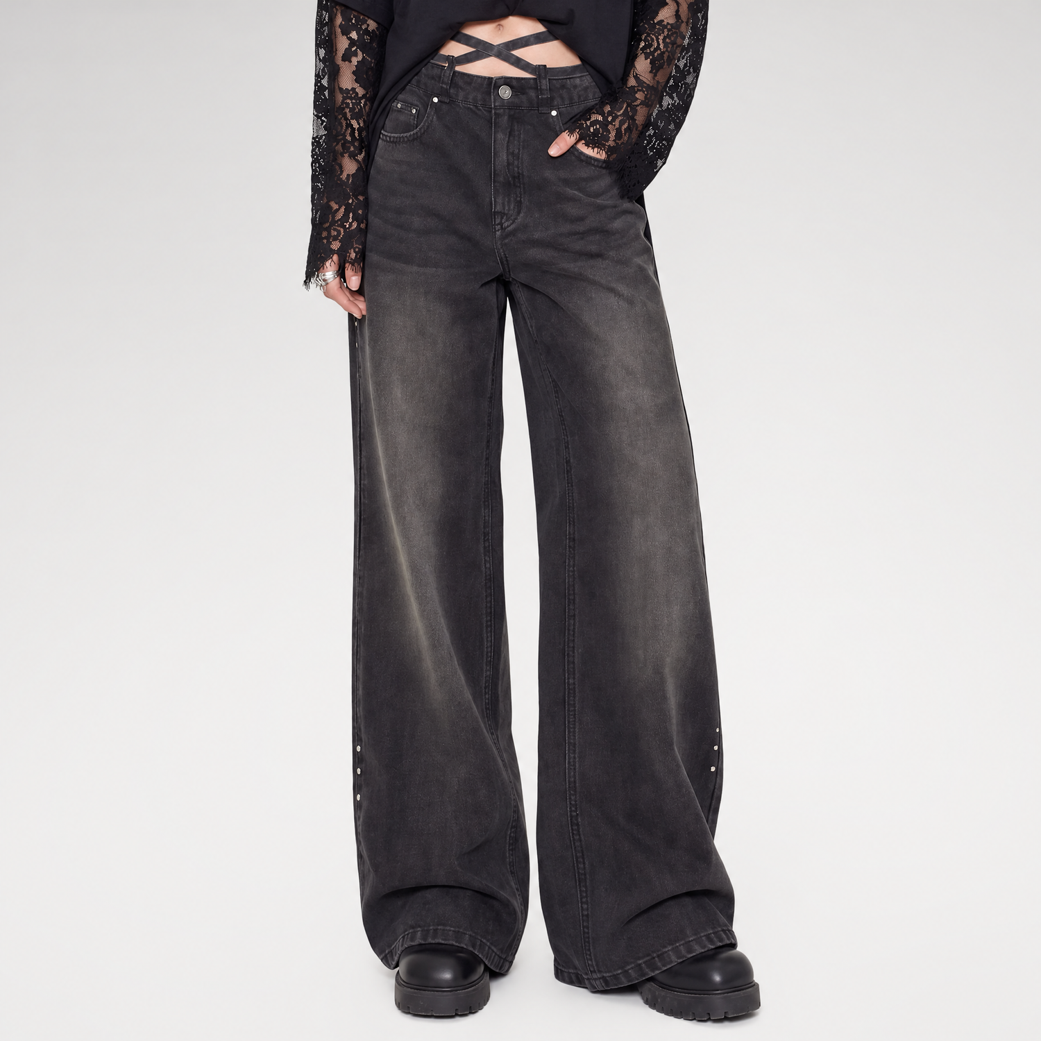 Rhinestone Micro-Flare Cotton Jeans