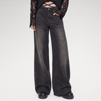Rhinestone Micro-Flare Cotton Jeans